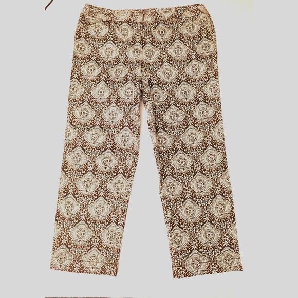 Ann Taylor Signature Capri Pants Paisley Brown Blue Cream Stretch Women's Siz 10 - Picture 1 of 6